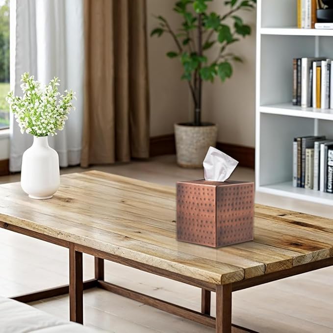 Monarch Abode Tissue Box Cover, Hand Hammered, Metal, Square Tissue Box Holder, Antique Copper Finish