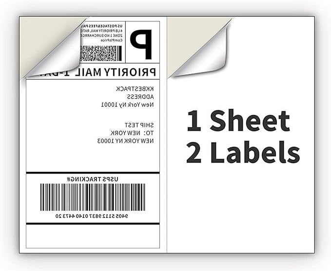 Coopaty Half Sheet Shipping Labels for Laser and Inkjet Printers 8.5 x 5.5 Mailing Address Labels, Permanent Adhesive (1000 Sheets, 2000 Labels)