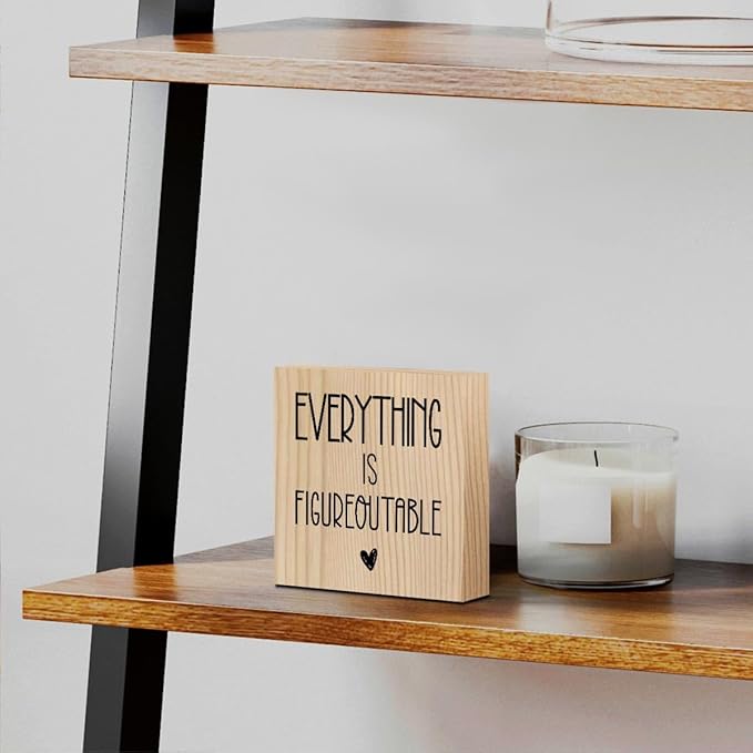 Inspirational Wooden Box Sign Office Decor Motivational Gifts Decorative Positive Affirmations Office Desk Decor for Tabletop Bookshelf Home Meeting Room Bedroom Rustic Square Wall Decor Wood Color