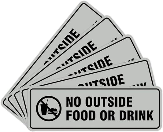 Standard No Outside Food or Drink Door/Wall Sign - Lt Gray - Small 5 Pack