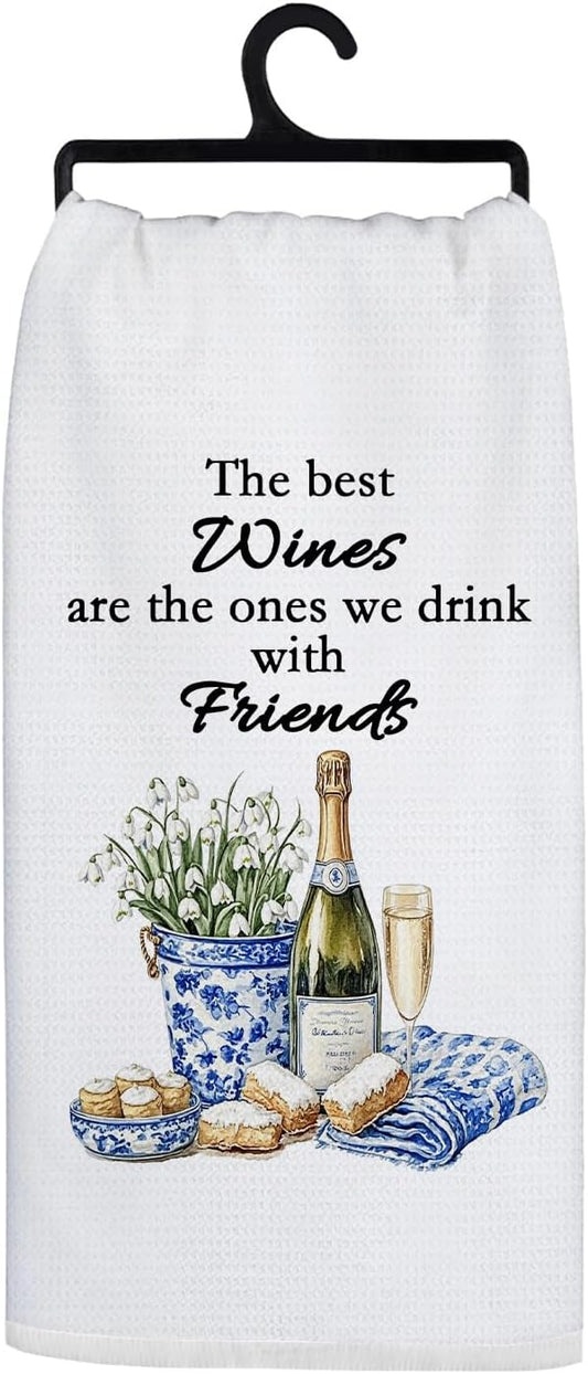 Chinoiserie Wine Kitchen Towels, Wine Lover Gifts Hand Towels for Kitchen Decor, grandmillennial Champagne Bottle Glass Decorative Dish Tea Towels for Home Bar, 16x24 Inch