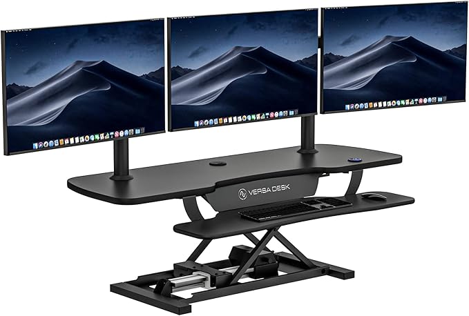 VERSADESK Electric Standing Desk Converter, 48 Inch PowerPro Height-Adjustable Sit Stand Desktop Riser, Keyboard Tray, USB Charging Port, 48" W X 24" D, Black