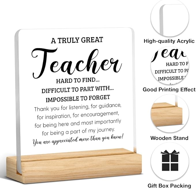 Teacher Appreciation Gifts for Women Teacher Men Birthday Thank You Gifts Ideas for Teachers Office Desk Decor for Home Acrylic Sign Christmas Gift