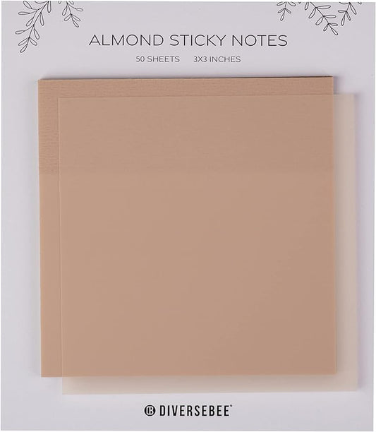 DiverseBee 50 Sheets Pastel Transparent Sticky Notes, 3x3” Clear Sticky Tabs, Translucent Page Flags Book Markers Stickers, Planner Accessories, Bible Journaling Study Office School Supplies (Almond)