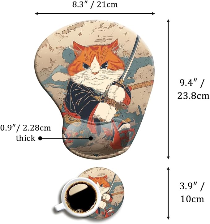 Ergonomic Mouse Pad with Wrist Support,Mouse Pad with Wrist Rest and Coaster Set,Office Supplies Non-Slip Mouse Pads for Desk, Non-Slip Comfortable,Cute Cat