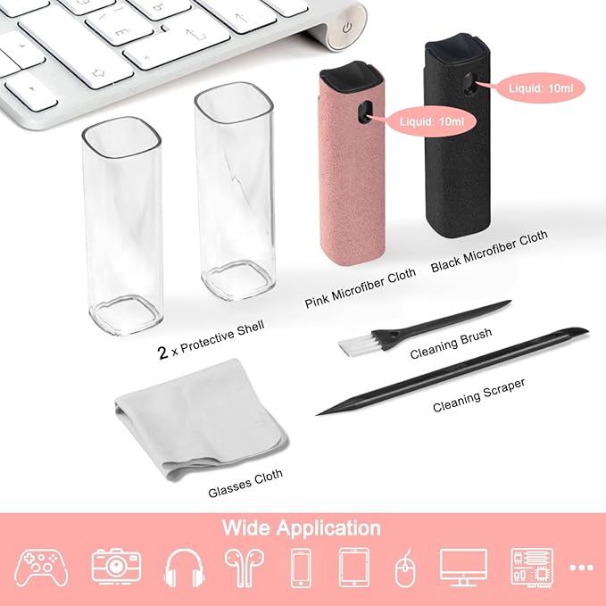 2Pcs Screen Cleaner Spray and Wipe for Laptop Monitor and Car Screens, Phone Touchscreen Mist Cleaning Kit for Cellphone, Tablet, PC, Computer, LCD, Eyeglass, iPhone, iPad, Mac Pro - Black and Pink