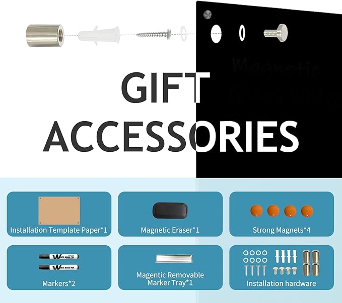 Magnetic Glass Dry Erase Board - Black Board 48 x 96 Inch Wall Mounted Glass Whiteboard, Large Frameless White Board for Wall Office, Home & School, Black