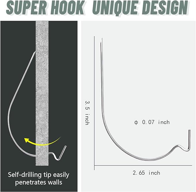 20pcs Super Hook Picture Hangers and Office Pack, Drywall Hooks for Hanging Pictures, Wall Hooks, Picture Hangers, Picture Hanging Kit，Hang Art, Clock, Shelves, Mirrors