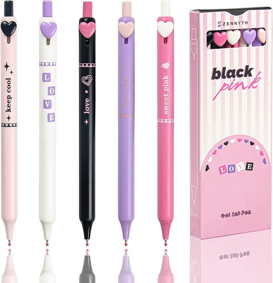 ELANE 5 Pcs Colorful Gel Pens,0.5mm Fine Point Quick Dry Black Ink Pen for Journaling Note Taking Writing, High-End Series Pens for Gifts for Doctor Nurse Teacher Students(Multicolor Heart)