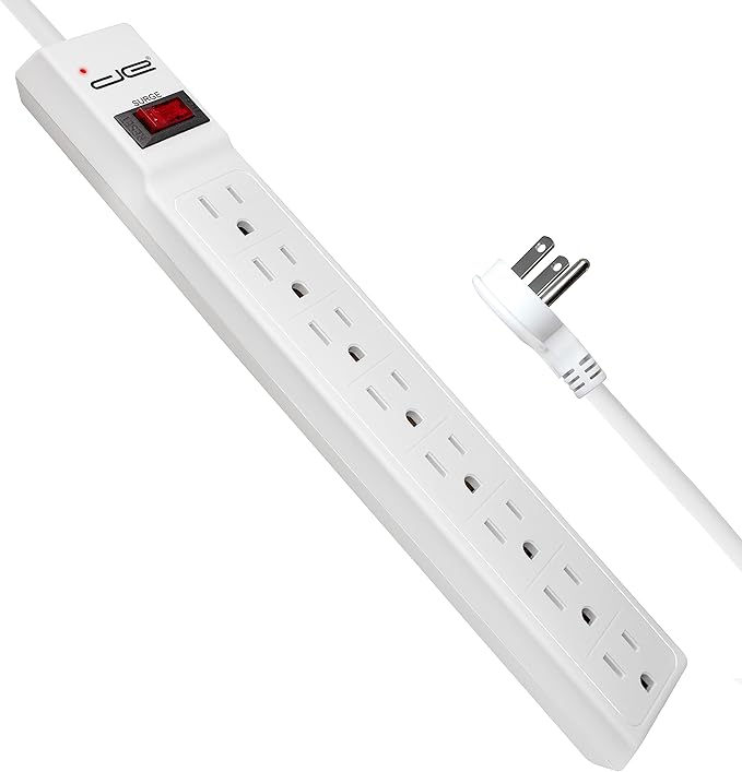Digital Energy 15 FT 8 Outlet Surge Protector Power Strip - 15 AMP, 1875 W, 125 V, 350 J Surge Protection, ETL Listed - Flat Plug, White