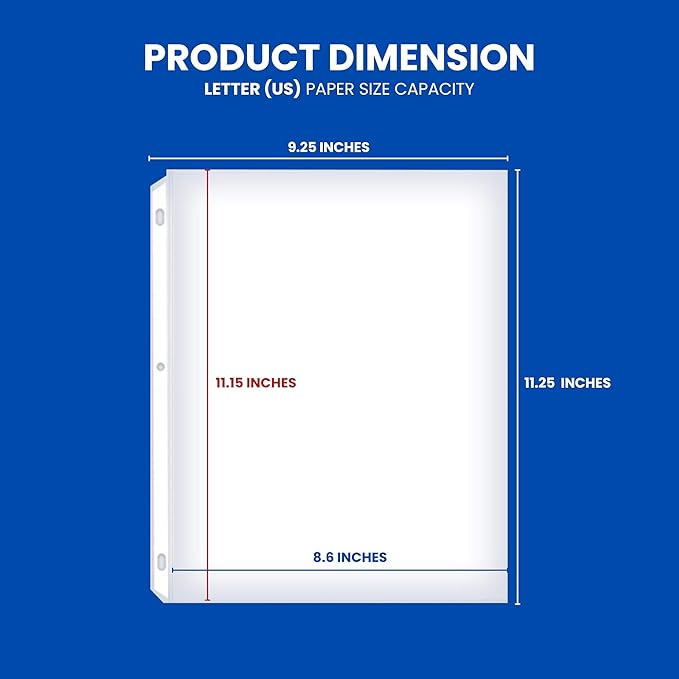Performore 50-Pack Clear Sheet Protectors | 8.5 x 11 Inch Heavy Duty Plastic Sleeves | Top Loading Reinforced Hole Page Protectors | Archival Acid-Free Non-Glare for 3 Ring Binders Documents Photos