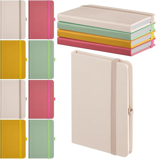 Laumoi 12 Pieces Small Notebooks A6 Pocket Journals 3.5 x 5.5 Inch Small Leather Notebook Mini Ruled Lined Journal with Elastic Band Pen Holder Page Marker Ribbons (Bright Colors)
