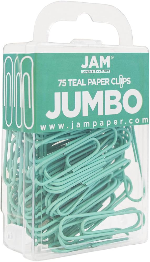 JAM Paper Colored Jumbo Paper Clips - Teal Paperclips - 75/pack