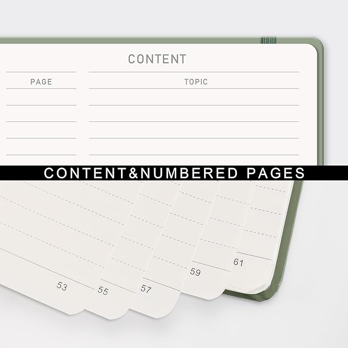 RETTACY Lined Journal Notebook, 140 Numbered Pages, A5 Medium Size (5.7'' x 8.3''), for Men & Women, Journaling, Writing, Work & Office, Spiral-bound, Hardcover, 100 GSM Thick Paper (Light Green)