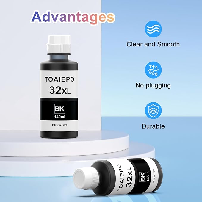 32XL Refill Ink Bottles Replacement for Smart Tank 5101 5102 6001 7001 7002 7301 7602 Plus 651 551 Ink Tank Printer