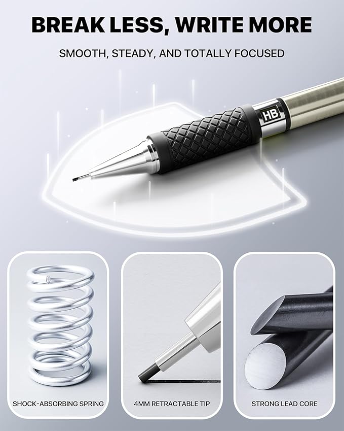 Four Candies Metal Mechanical Pencil Set - 6PCS 0.5mm Art Mechanical Pencils & 360PCS HB Lead Refills & 3PCS Erasers & 9PCS Eraser Refills, Drawing Mechanical Pencils for Writing, Sketching-With Case