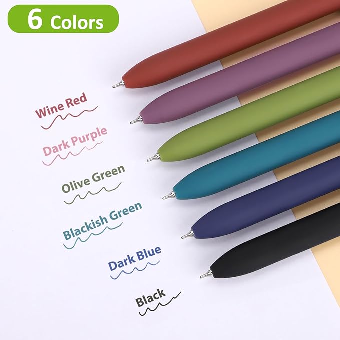 FIOVER Colored Pens, 6 Pack Colorful Gel Pens, Quick-Dry 0.7mm Medium Point for Journaling, Note Taking, Doodling, Aesthetic Office School Supplies, Gifts for Women Men(6PCS Vintage Colorful)