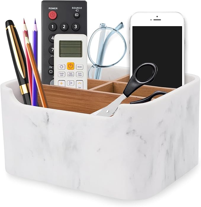 Desk Organizers, Marble Remote Holders for Table, Modern Office Controller Pen Phone Holder Organizer, Stylish Caddy and Storage Accessories for Bedside Nightstand Desktop Coffee Table