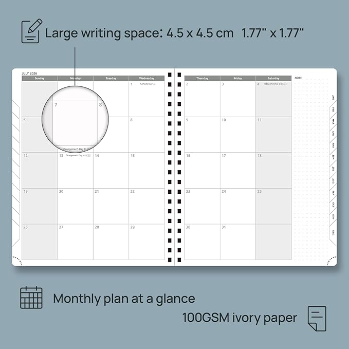 POPRUN 2026 Planner Weekly Notebook Calendar (Jan-Dec), Large Size 8.5'' x 10.5'' - Agenda 2026 Appointment Book with Monthly Tabs, Inner Pocket, Spiral Soft Cover, 100 GSM - Claret