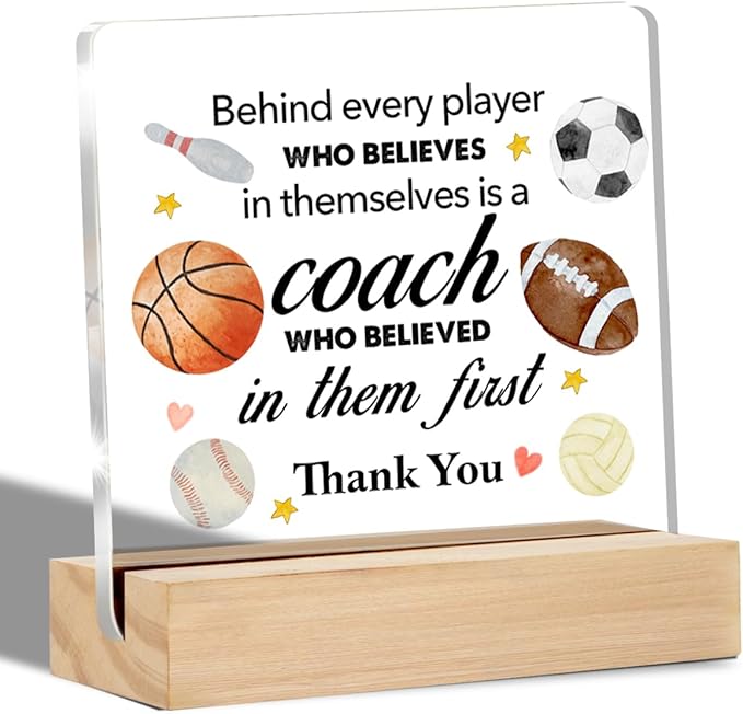 Thank You Coach Gifts Clear Desk Decorative Sign Sport Coach Appreciation Gift Acrylic Sign with Stand Team Coach Table Plaque Sign Keepsake Office Decor