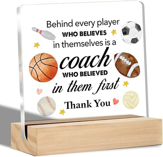Thank You Coach Gifts Clear Desk Decorative Sign Sport Coach Appreciation Gift Acrylic Sign with Stand Team Coach Table Plaque Sign Keepsake Office Decor