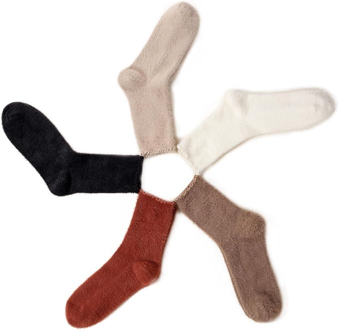 SISOSOCK 5 Pairs Fuzzy Soft Cozy Fluffy Socks for Women, Casual Warm Sleep Comfy Socks, Thick Winter Plush Gifts for Women