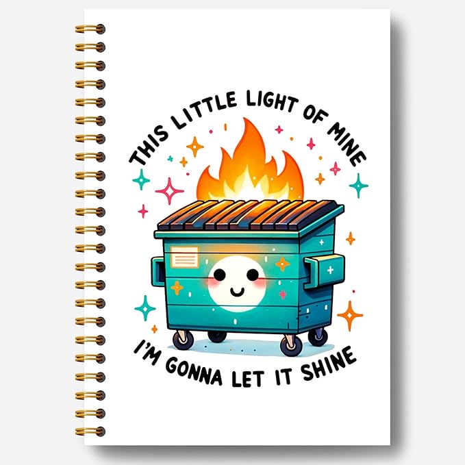 Guymn Dumpster Fire Notebook, Funny Office Work Humor Gifts for Coworkers, This Little Light of Mine Dumpster Fire Journal for Women Men, Hardcover Spiral Notebook 5.5x8.3 Inch