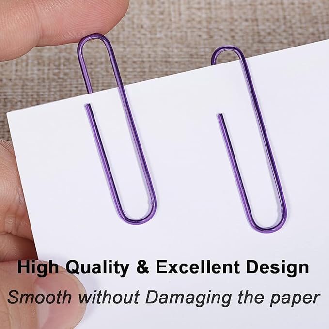 Vinaco Purple Jumbo Paper Clips, 100 Pack, 2 Inch (50 mm), Durable & Rust Resistant, Great for Office, School and Personal Use
