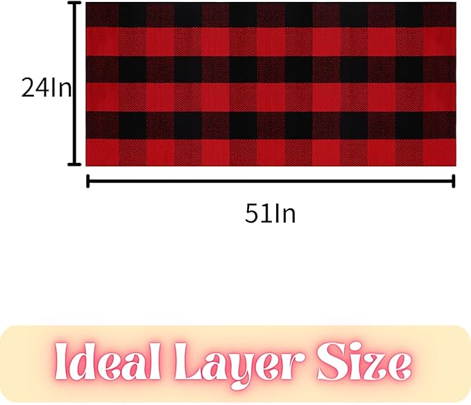 Ckorzen Red and Black Plaid Rug, 24" x 51" Christmas Front Porch Outdoor Rug, Handwoven Cotton Washable Rug for Layered Door Mats, Holiday Entryway and Home Décor