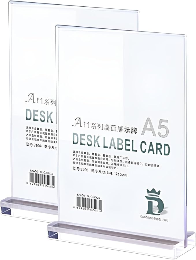2 Pack Acrylic Sign Holder Menu Displays Double Sided Sign Stand A4/A5/A6 Clear (Transparent Vertical A4 210×297mm/8.27×11.69 inches)