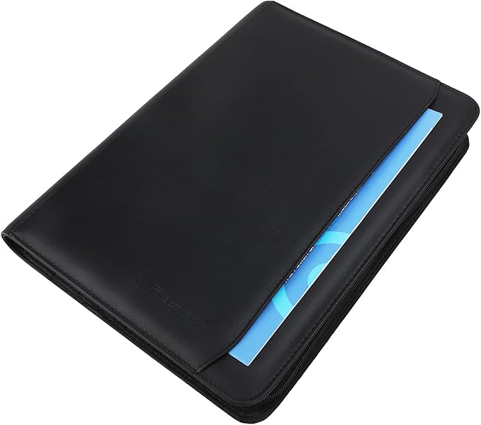 Business Portfolio with Zipper 3 Ring Binder Organizer - PU Leather Folder Padfolio Document Organizer with Solar Calculator,Writing Pad