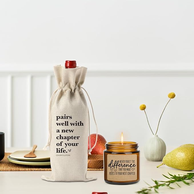 New Chapter Wine Bag Scented Candles Set Thank You Gifts Never Forget The Difference That You Make Farewell Going Away Goodbye Appreciation Retirement Gifts for Women Men Coworker Boss Friend