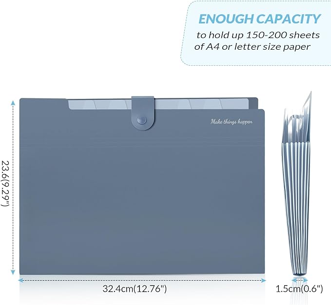 SKYDUE Expanding File Organizer with 8 Pockets, Accordion File Folders with Labels, Portable Document Paper Bill Receipt Organizer, Home College School Office Supplies, Letter Size, Blue
