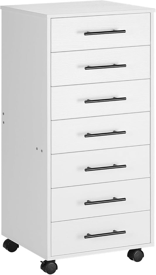 HOOBRO 7-Drawer File Cabinet, Wooden Office Cabinet with Drawers, Mobile Storage Filing Drawer for Home Office, Study, Easy Assembly, White WT07WJ01