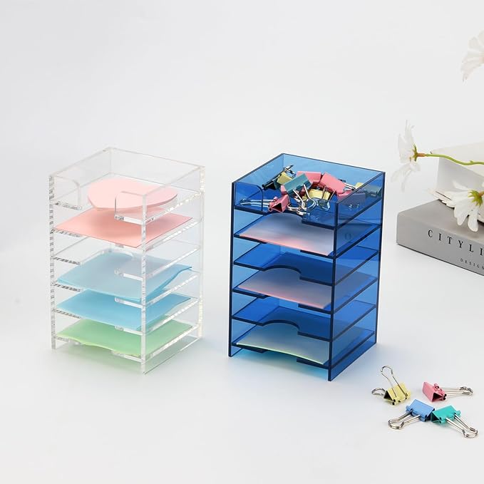 Acrylic Sticky Note Holder 6-Tiers, Sticky Note Organizer for Desk Colorful, Desktop Multiple Self Stick Note Pad Holder for Office Home School Desk Accessories Stationery Supplies, Clear