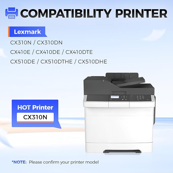 80C10K0 80C10C0 80C10M0 80C10Y0 Toner Cartridge Set 4-Pack Replacement Compatible with Lexmark CX310N CX310DN CX410E CX410DE CX410DTE CX510DE CX510DTHE CX510DHE Printer Ink Black Cyan Magenta Yellow