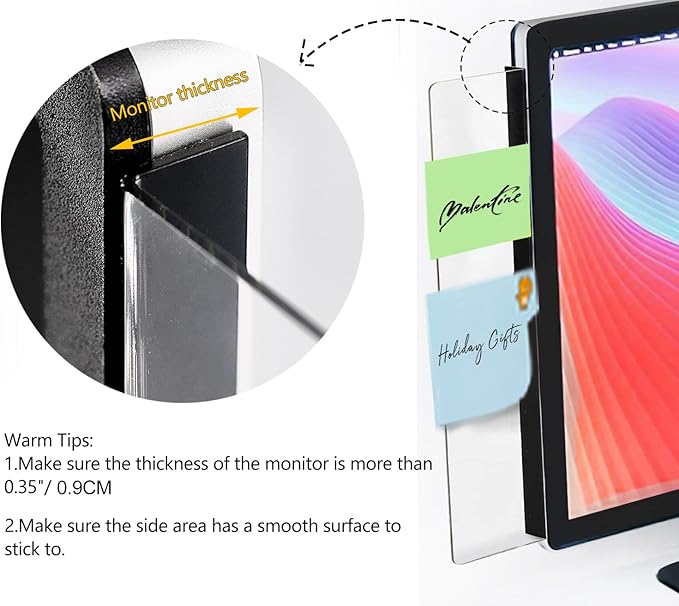 2 Pcs Large Computer Monitor Memo Board for No Edge Monitors,13.6 X 3.6 Inch Monitor Sticky Note Holder Computer Monitor Message Board for Frameless Monitors