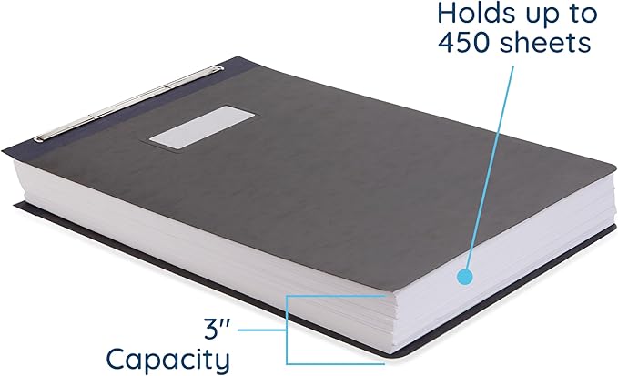 Blue Summit 10 Pressboard Report Covers with Fasteners, 11x17 Folder for Blueprints, 11 x 17 File Folder Tabloid Size Press Board Report Cover, 3” Capacity, 10 Pack, Black