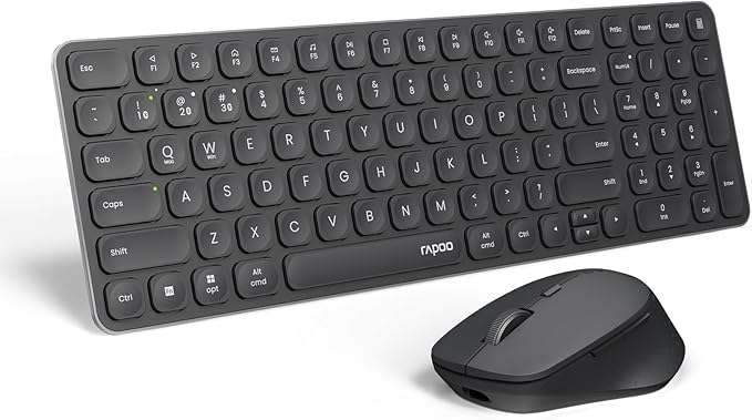 Rapoo Wireless Keyboard and Mouse Combo, Blade-Series E9310M 99-Key Ultra-Thin Keyboard and M300G Silent Mouse, Support 4 Devices, Quiet, Compact, Battery Powered, for Windows/Mac/Linux/Chrome