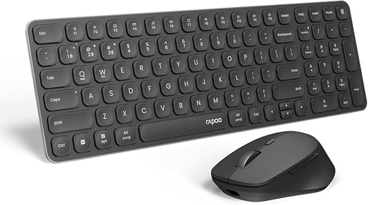 Rapoo Wireless Keyboard and Mouse Combo, Blade-Series E9310M 99-Key Ultra-Thin Keyboard and M300G Silent Mouse, Support 4 Devices, Quiet, Compact, Battery Powered, for Windows/Mac/Linux/Chrome