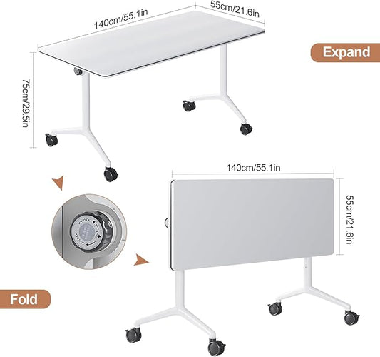 Conference Table, Folding Conference Tables for 2-20 People, Modern Conference Room Table with Wheels, Super Sturdy Large Rectangle Mobile Meeting Seminar Tables for Office (2PCS 55.1in)