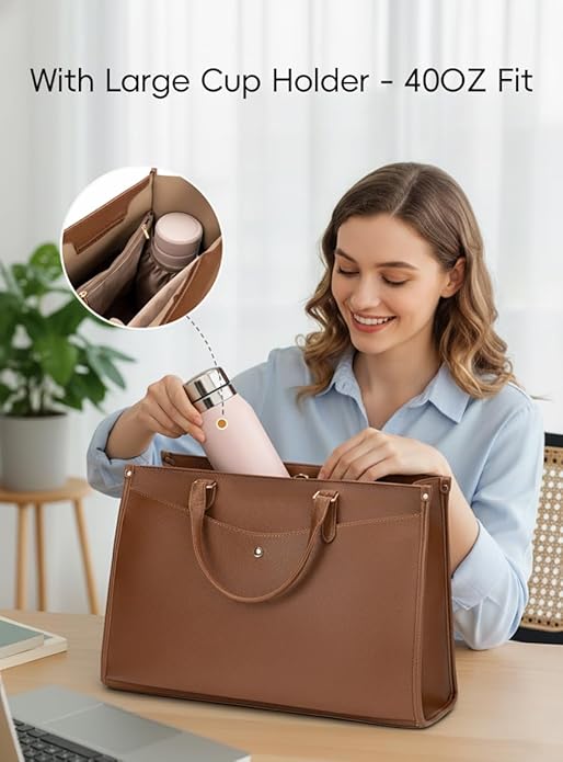 Laptop Tote Bag Women, Work Tote with Multi Pockets, Nurse Bag with Large Cup Holder, For Work, Travel, Daily Use