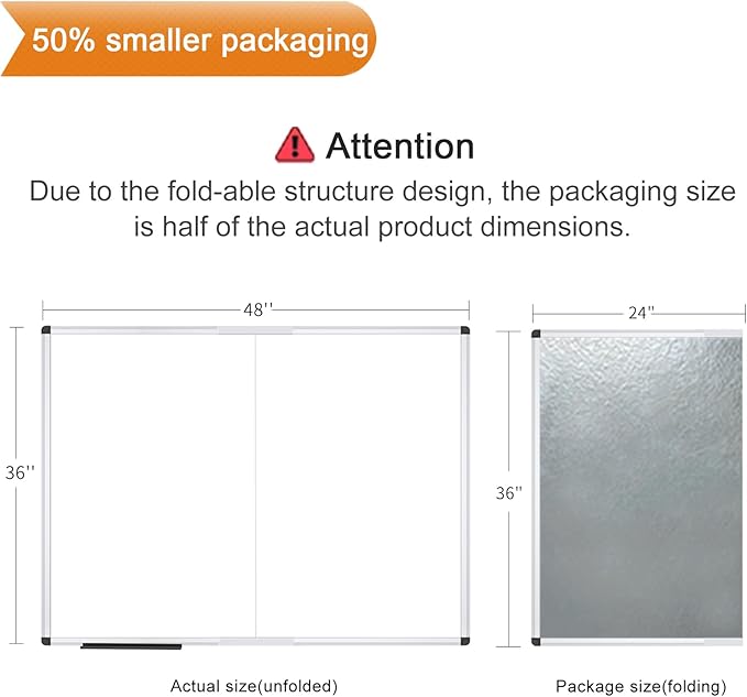 VIZ-PRO Magnetic Foldable Whiteboard, 48 x 36 Inches, Dry Erase Wall Mounted Board for School Office and Home