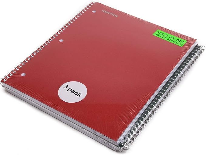 Mintra Office Durable Spiral Notebooks, 1 Subject, (Arctic Ice, Chili Oil, Green Olive, Wide Ruled 3pk)