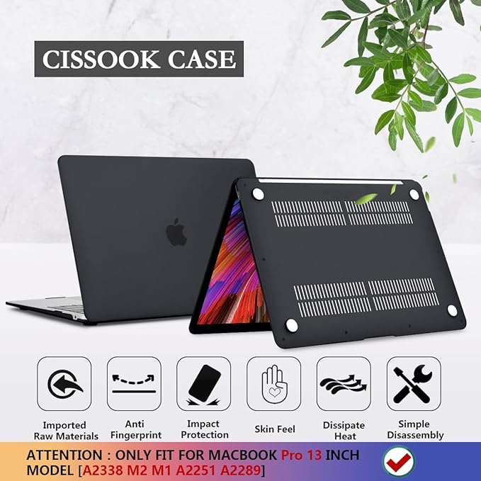 CISSOOK Matte Black Hard Shell Case Compatible with MacBook Pro 13 Inch Case 2025-2016 Release Model A2338 A2251 A2289 with Touch bar, MacBook Pro 13 M1 M2 with Keyboard Cover