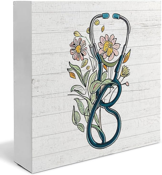 Floral Stethoscope Sign - Nurse Office Decor, Nurse Appreciation Gifts, RN Gifts, 5x5