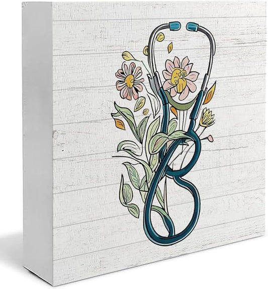 Floral Stethoscope Sign - Nurse Office Decor, Nurse Appreciation Gifts, RN Gifts, 5x5