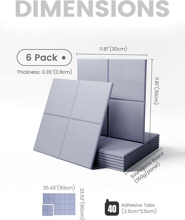 Large Felt Bulletin Board 36" x 24"Cork Board Alternative-6 Pack with 40 Safe Removable Adhesive Tabs, Cork Boards for Walls Cork Board for Home Office Classroom Pin Board-Soft Periwinkle