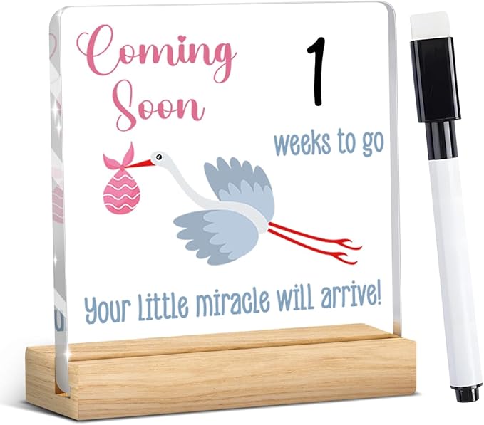 Baby Sonogram Sign,Baby countdown Announcement Gifts for Expecting Parents,Announcement New Mom Gender Gifts Wipeable Acrylic with Wood Stand 4 X 4 Inch