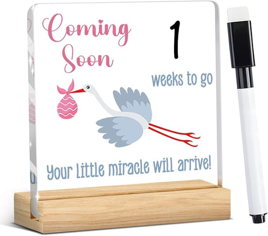 Baby Sonogram Sign,Baby countdown Announcement Gifts for Expecting Parents,Announcement New Mom Gender Gifts Wipeable Acrylic with Wood Stand 4 X 4 Inch